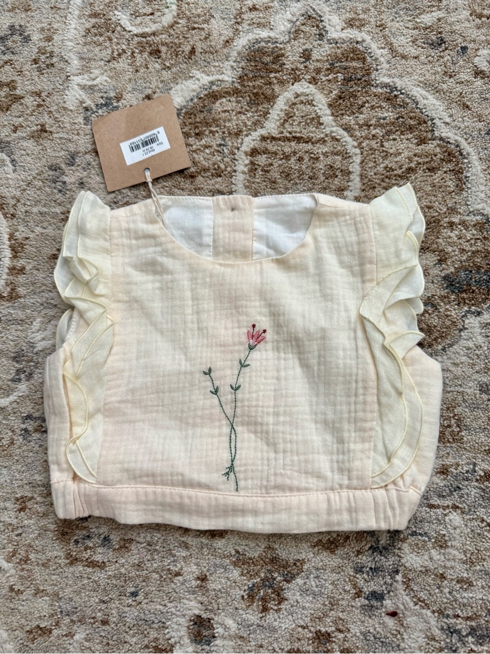 Popelin Girls Cream Flutter-Sleeve Embroidered Top size 18-24 months NWT
